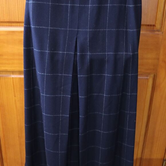 Mr & Mrs MacLeod Vintage Navy Blue Windowpane Plaid Maxi Dress Wool Cashmere - Picture 6 of 15